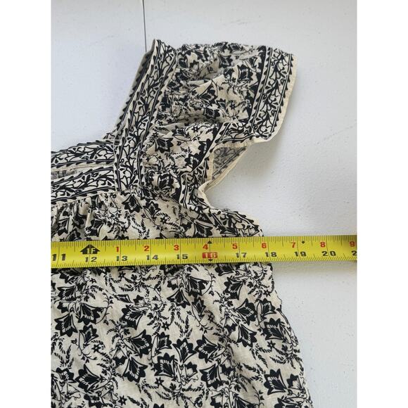 Max Studio Blouse Womens Medium Black White Floral Boho Peasant Cottagecore Folk - Picture 7 of 9